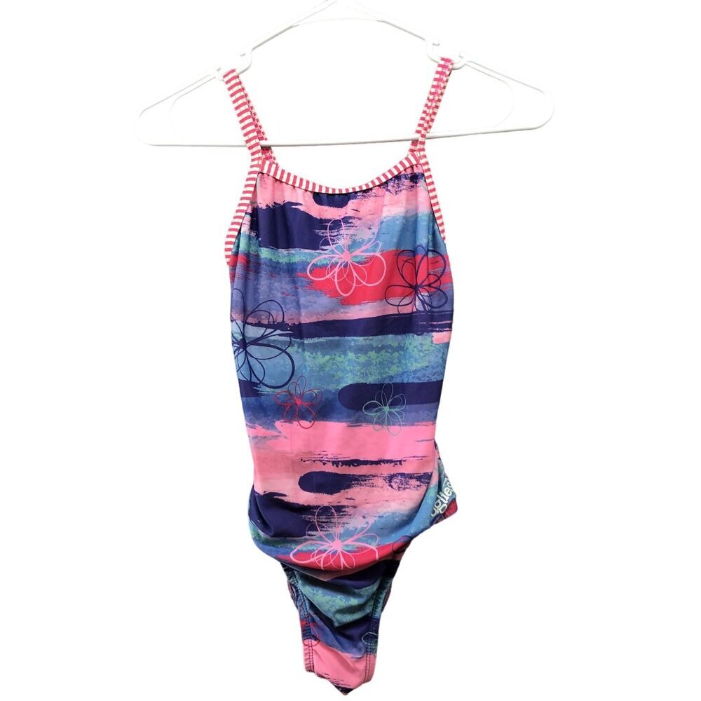 Dolfin Uglies One Piece Training Swimsuit Girls Size‎ 14 Pink Blue Tropical